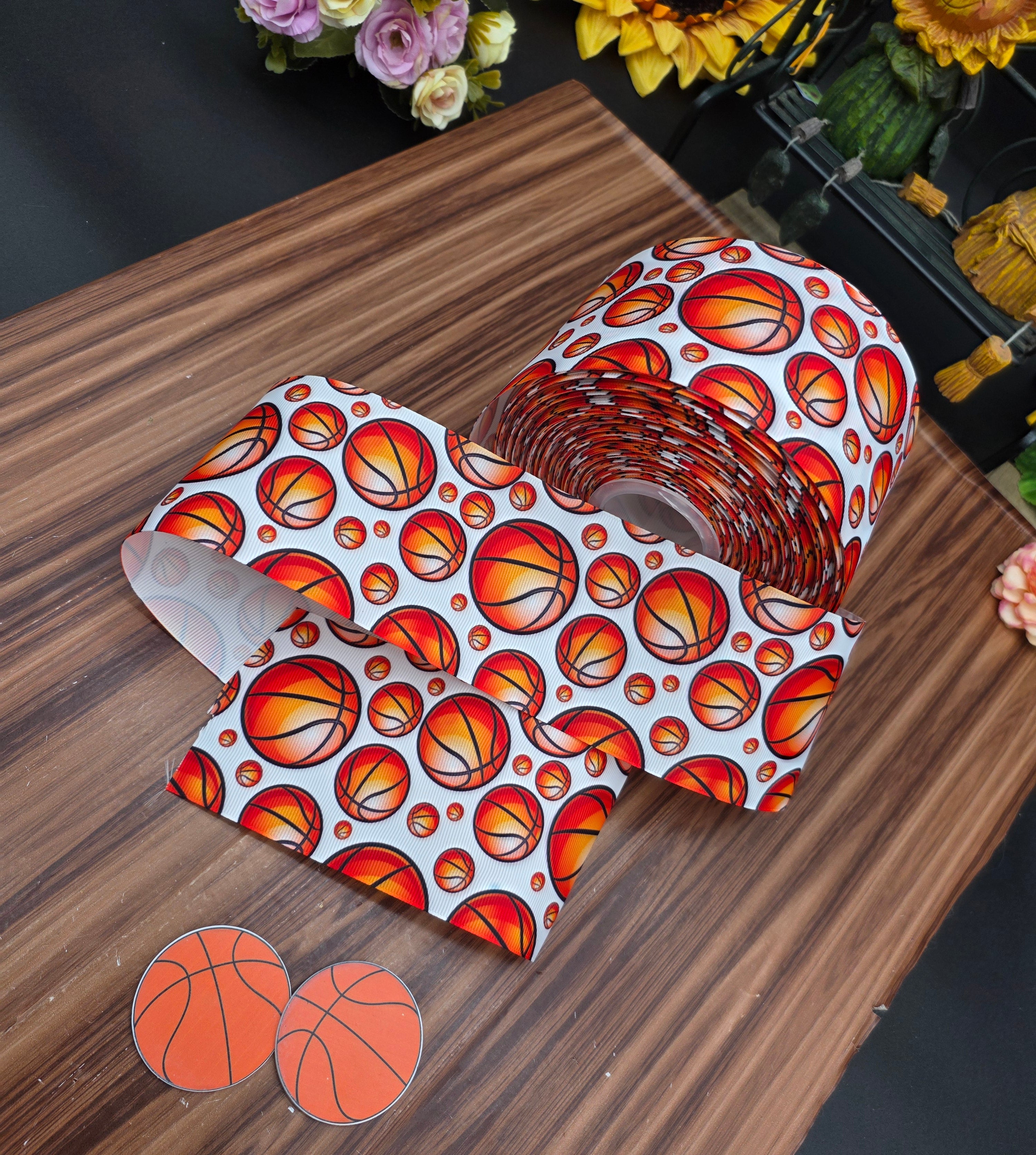 basketball-printed grosgrain ribbon. 3' / 🏀🏀