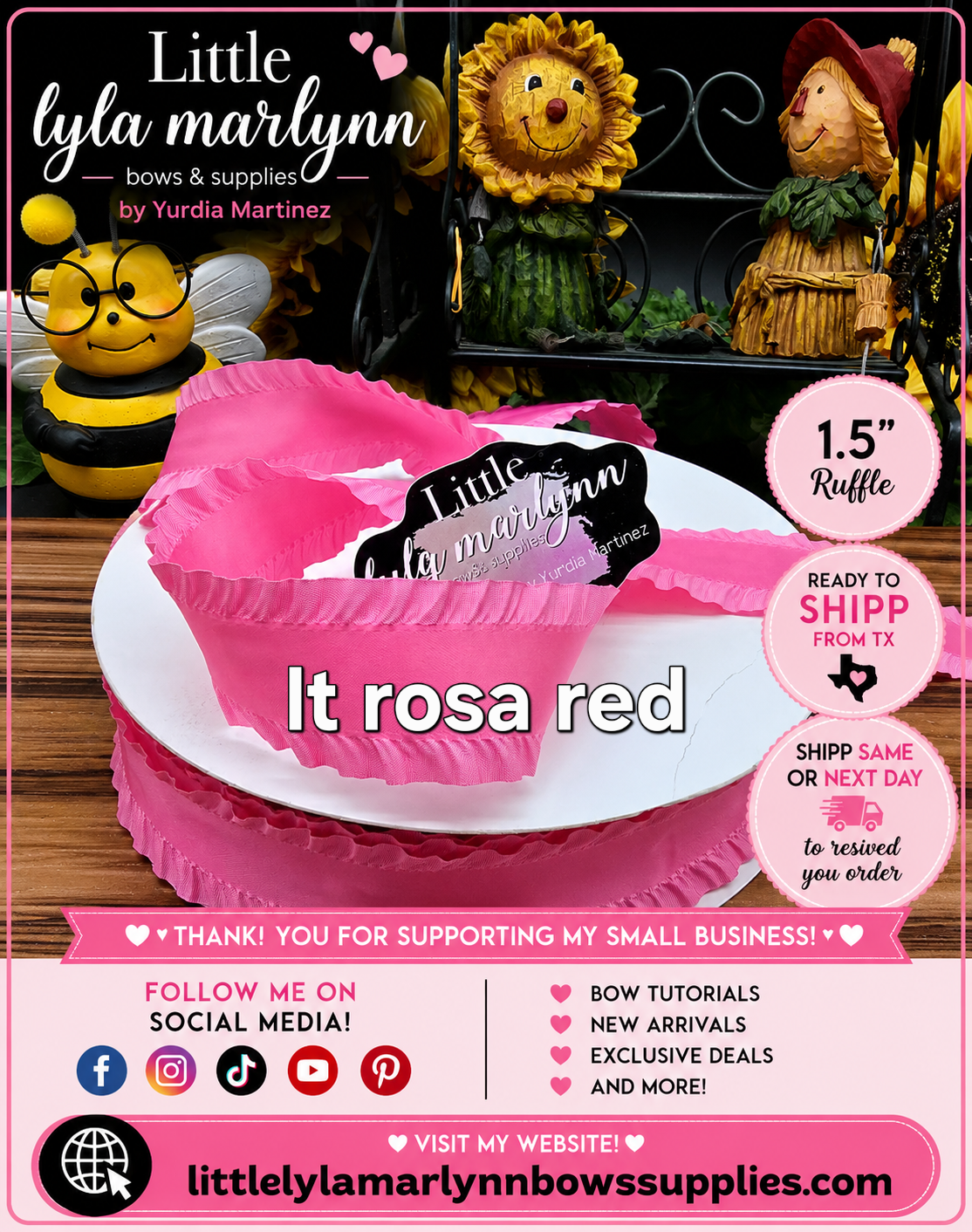 1.5' Ruffle/satin Lt rose red