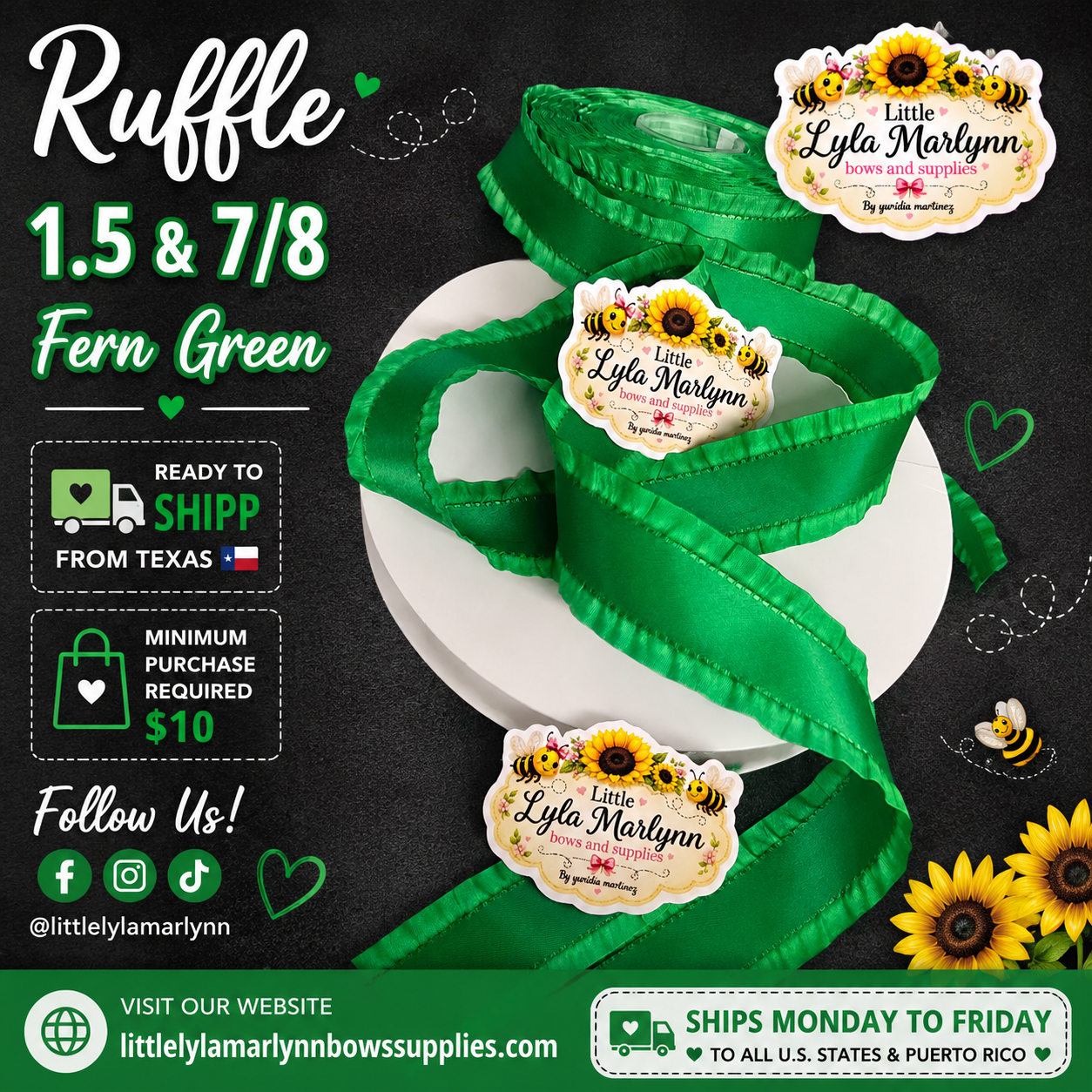 Ruffle  1.5" & 7/8 satin