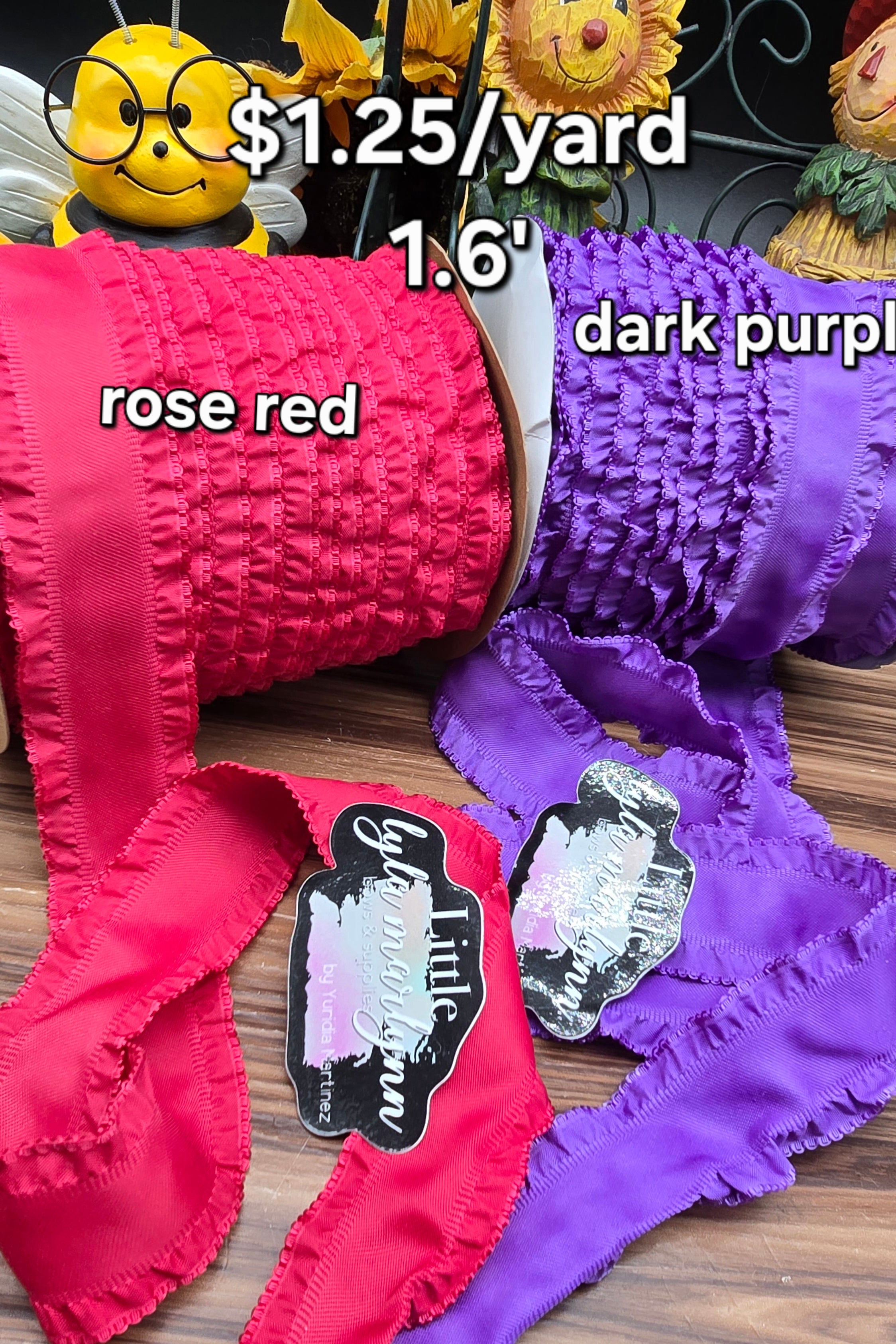 1.5" Ruffle  doble face rose red, dark purple