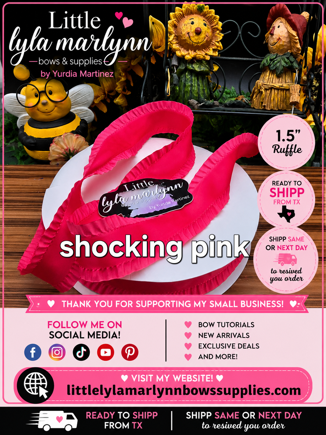 1.5' Ruffle/satin shocking pink