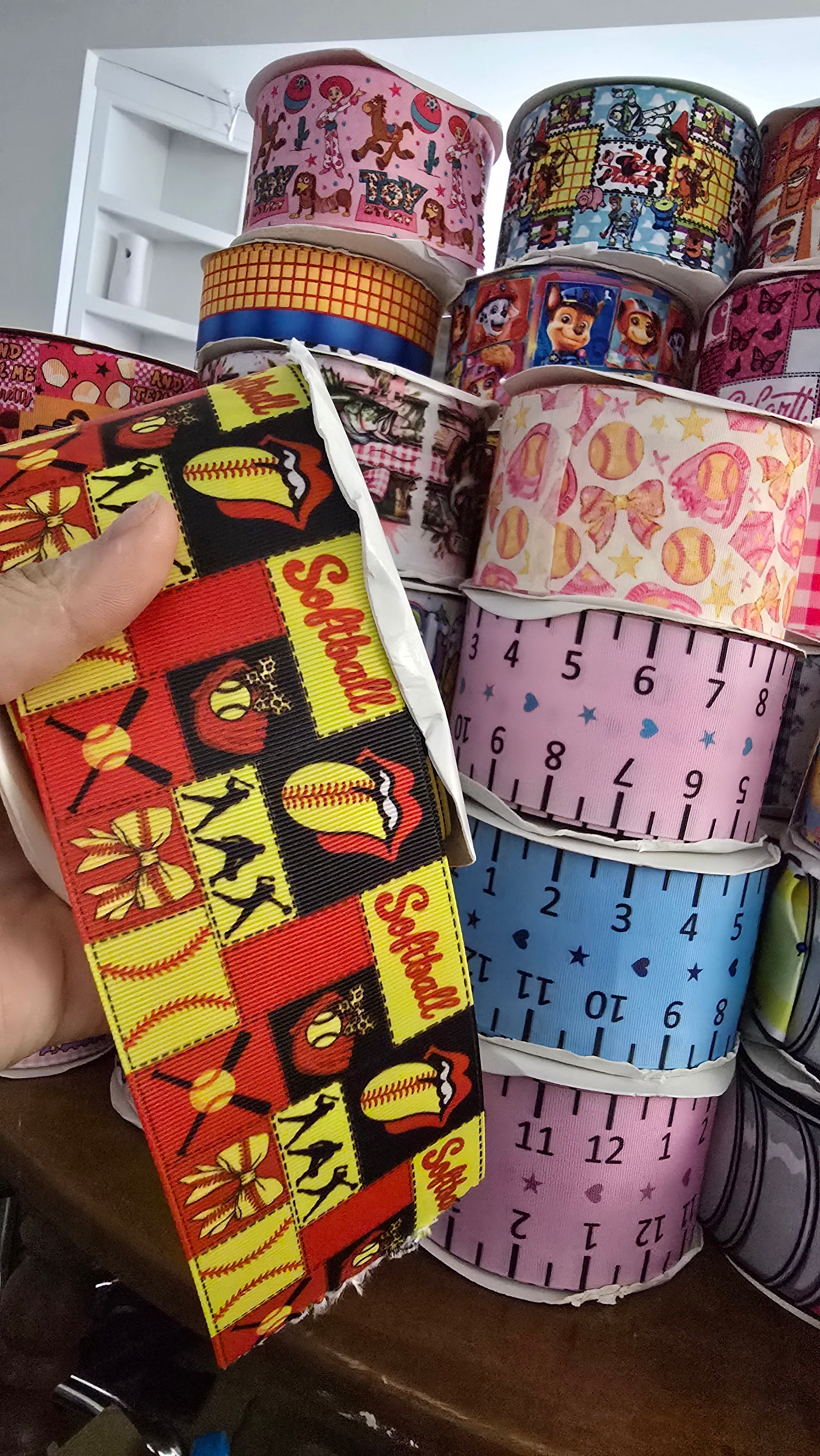 Softball grosgrain ribbon print 3'