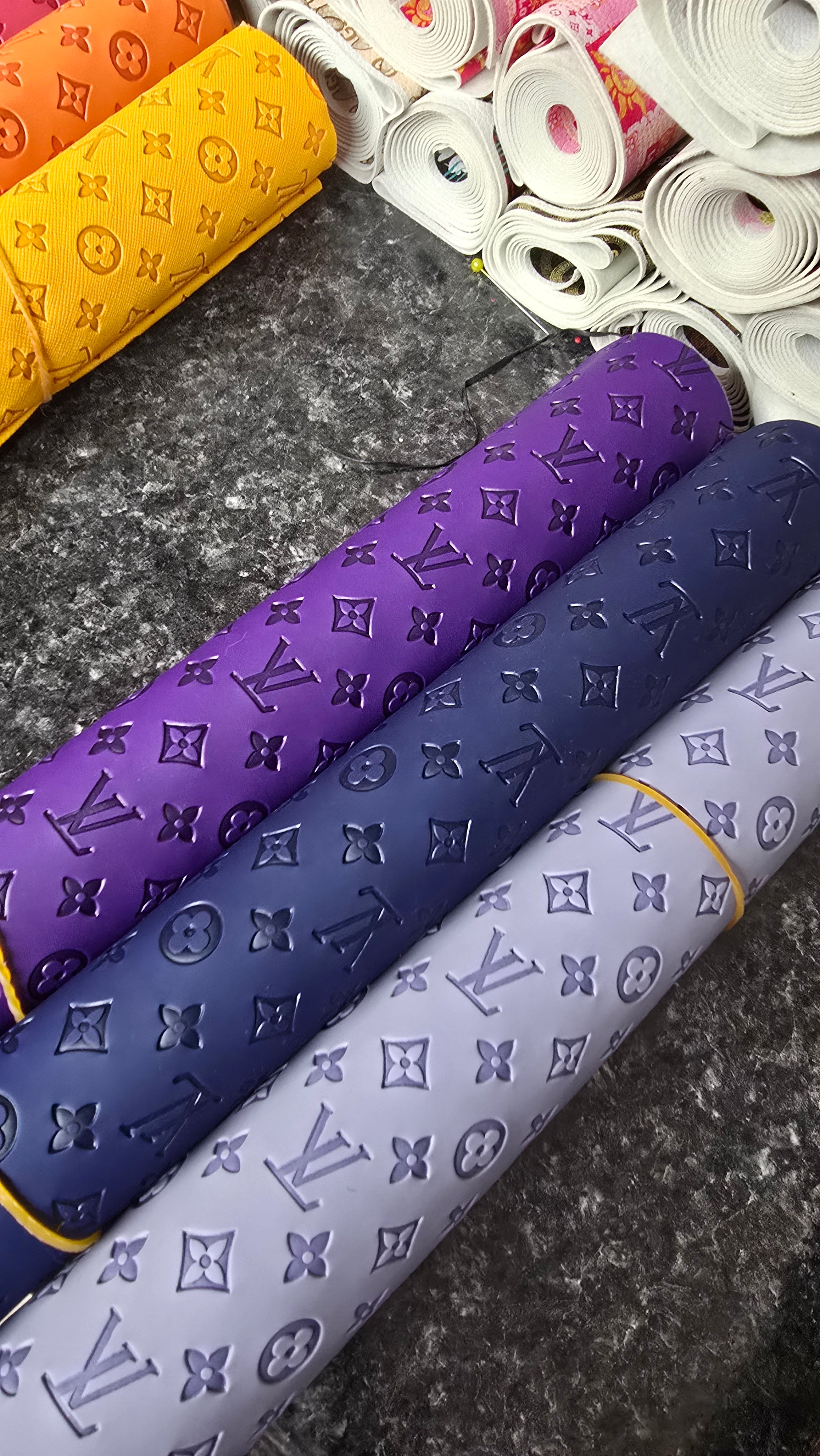 EMBOSSED faux leather brown, pink/ black/ rosa red /orange yellow / purple /navy and lt purple