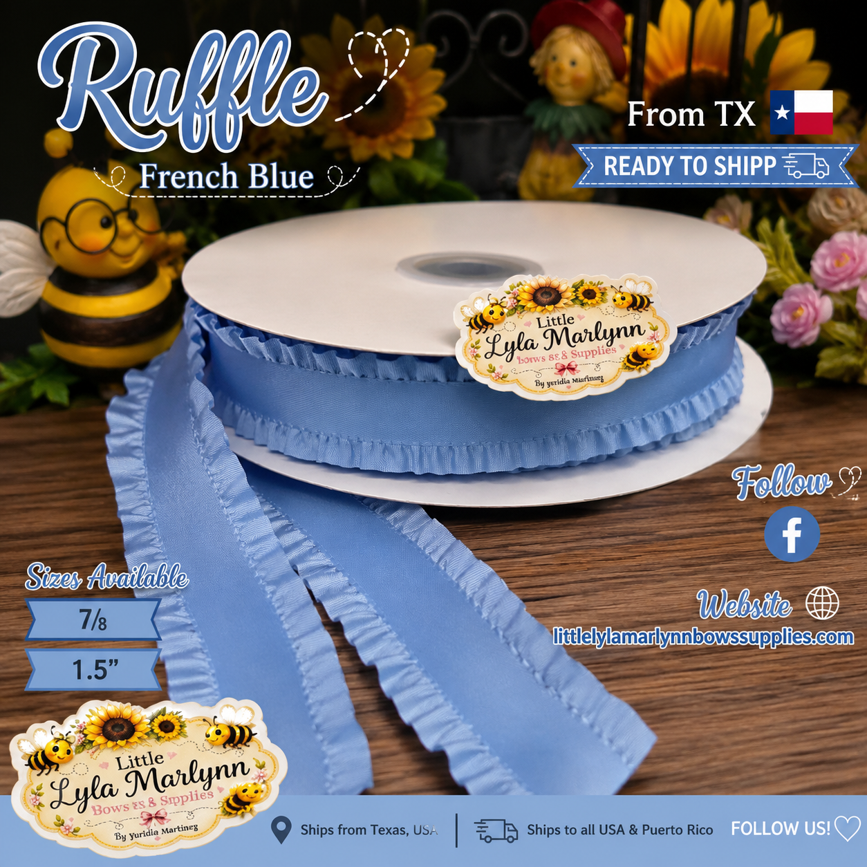 Ruffle  1.5 & 7/8 French blue